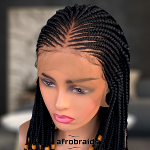 Perruque frontale natte et tresse finiton perlée - Noir