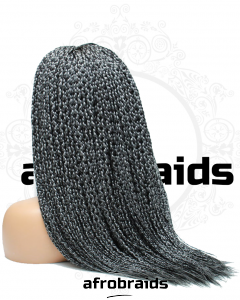 Perruque frontale - tresses moyenne desserée - nuance de noir et gris- 1b/grey