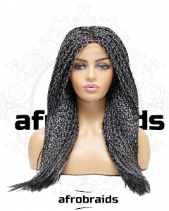 Perruque frontale - tresses moyenne desserée - nuance de noir et gris- 1b/grey