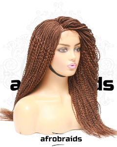 Perruque frontale tressée et boucle spirale - couleur marron et jaune ocre-33/30- dark brown & dark gold