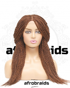 Perruque frontale tressée et boucle spirale - couleur marron et jaune ocre-33/30- dark brown & dark gold